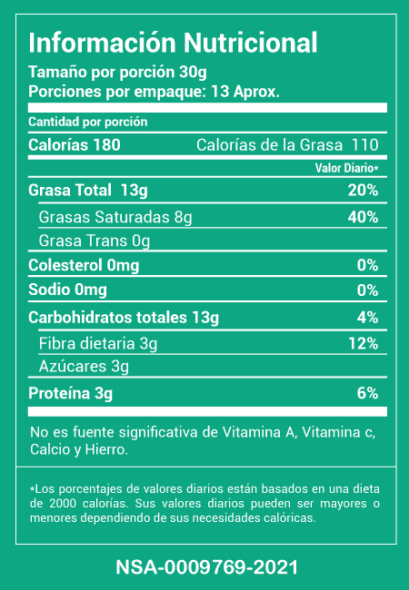 Informacion nutricional granoa keto coco manzana